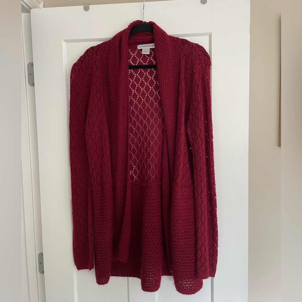 Burgundy open front cardigan - nice and cozy!